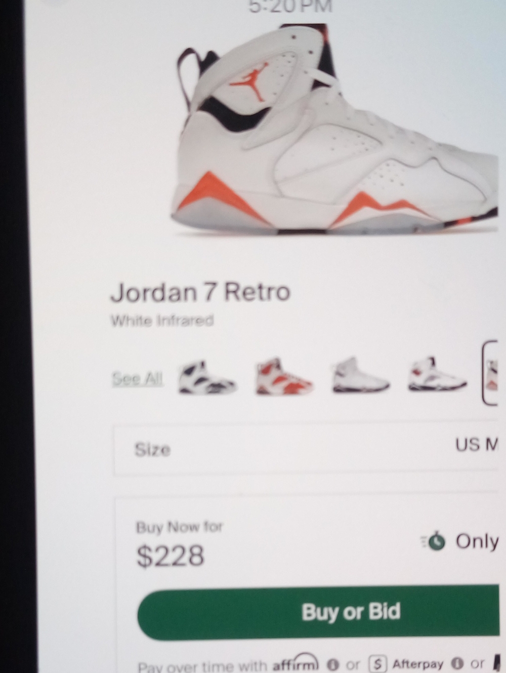 Jordan 7 Retro OG White Infrared Size 11 Men Item 10